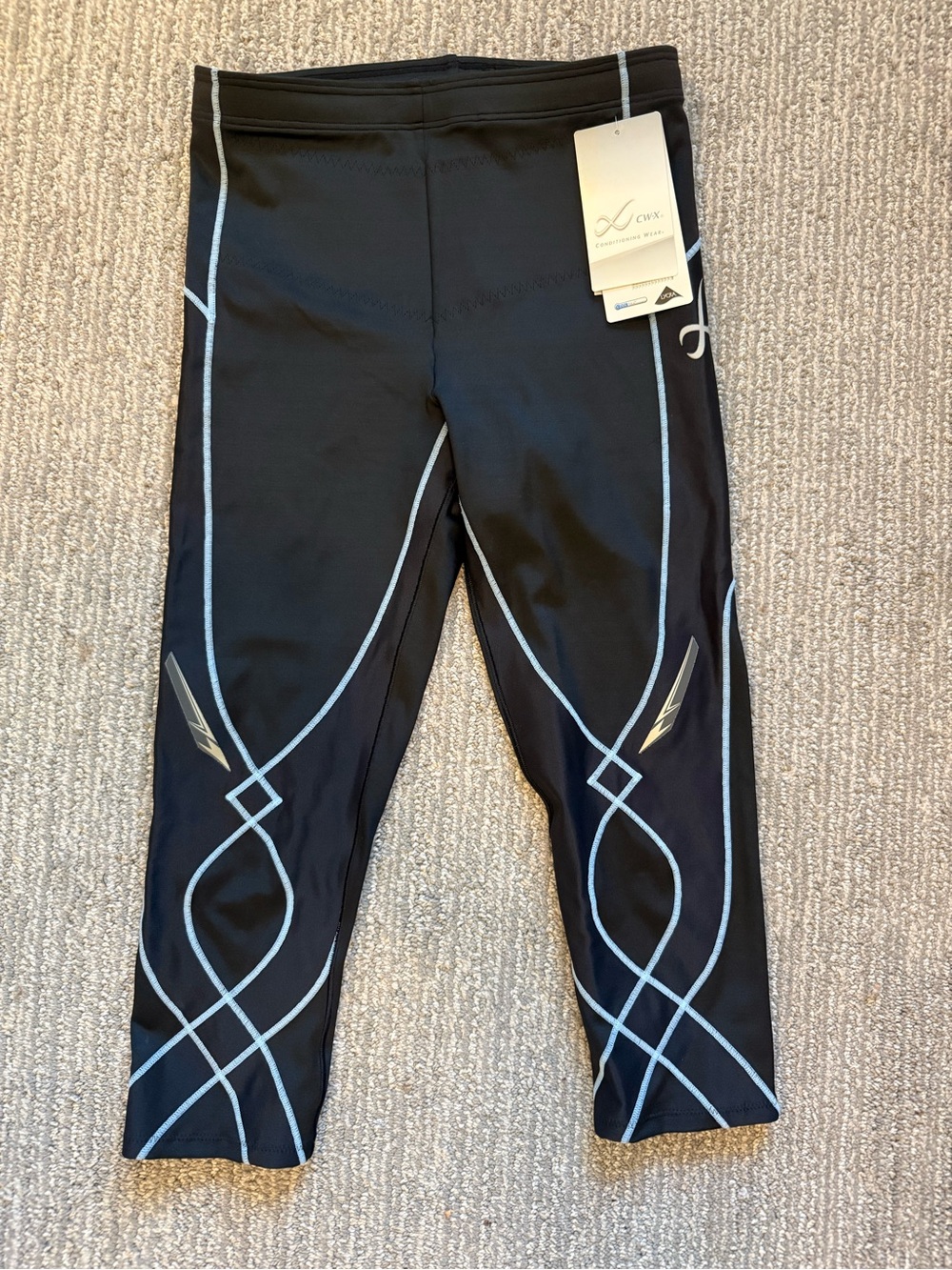 CW-X Women’s Stabilyx 3/4 Compression Tights Black Periwinkle Size L NWT